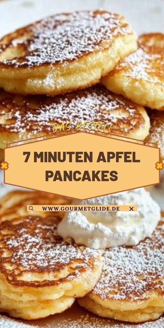 Leckere Apfel Pancakes garniert mit frischen Äpfeln und Sirup