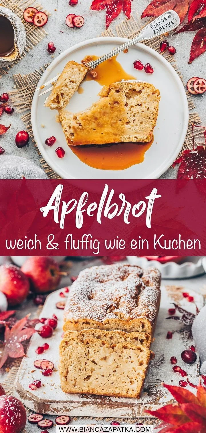 Apfelbrot nach Omas Rezept, vegan und ohne Zucker, auf einem Tisch serviert.