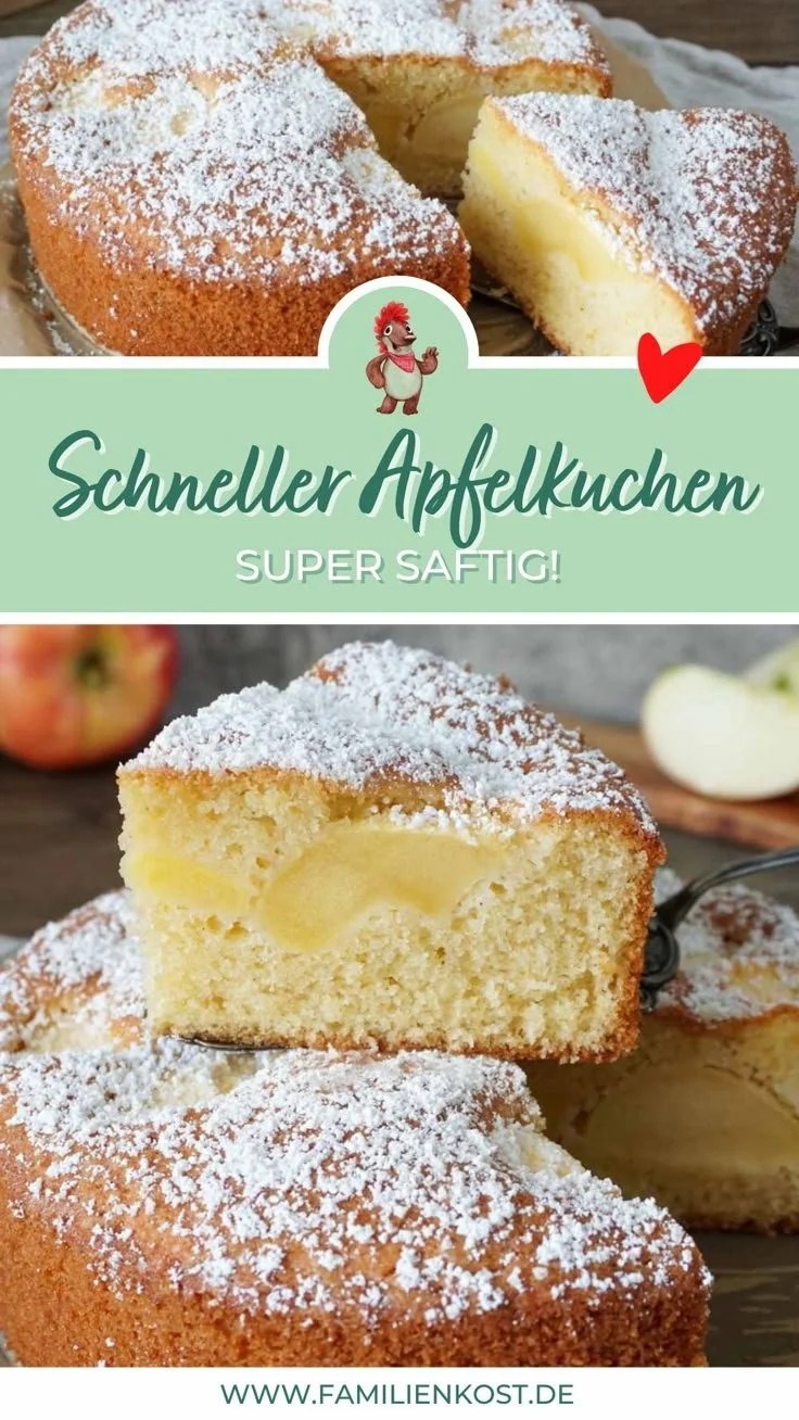 Saftiger Apfelkuchen für Kinder und Familie, schnell und lecker zubereitet.