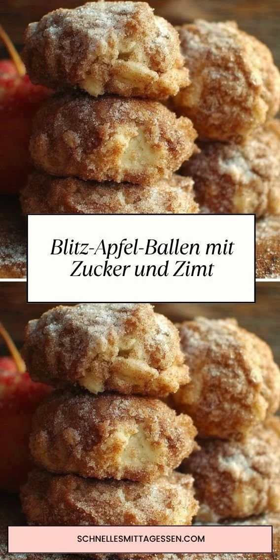 Blitz-Apfel-Ballen mit Zucker und Zimt auf einem Teller