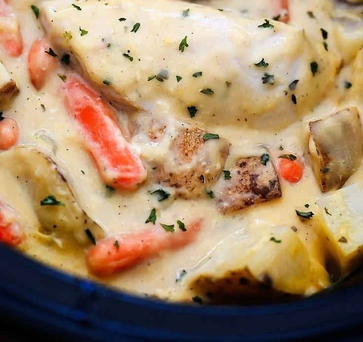 Cremiges Ranch-Hühnchen im Crock-Pot mit köstlicher Soße und Gewürzen