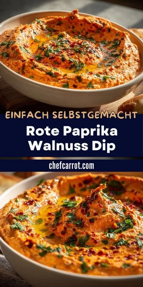 Cremiger Rote Paprika Walnuss Dip mit seidenweicher Textur auf einem Teller