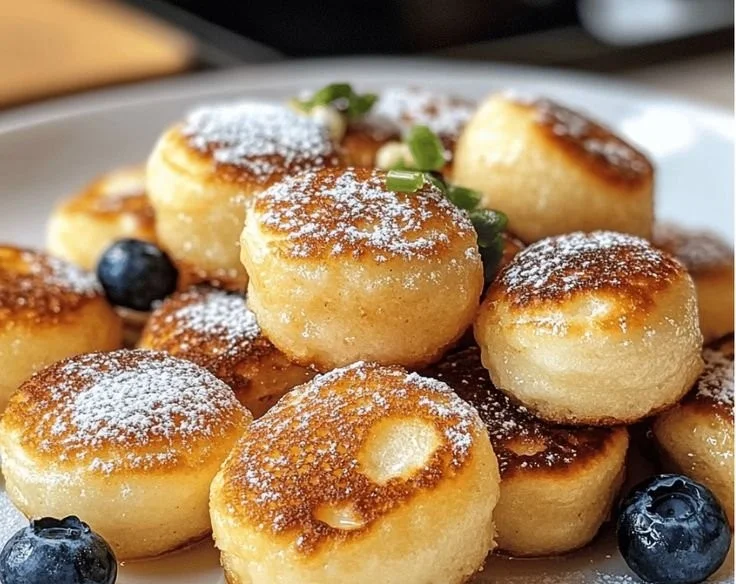 Schmackhafte Frühstücks-Pfannkuchen-Popper mit Erdbeeren garniert
