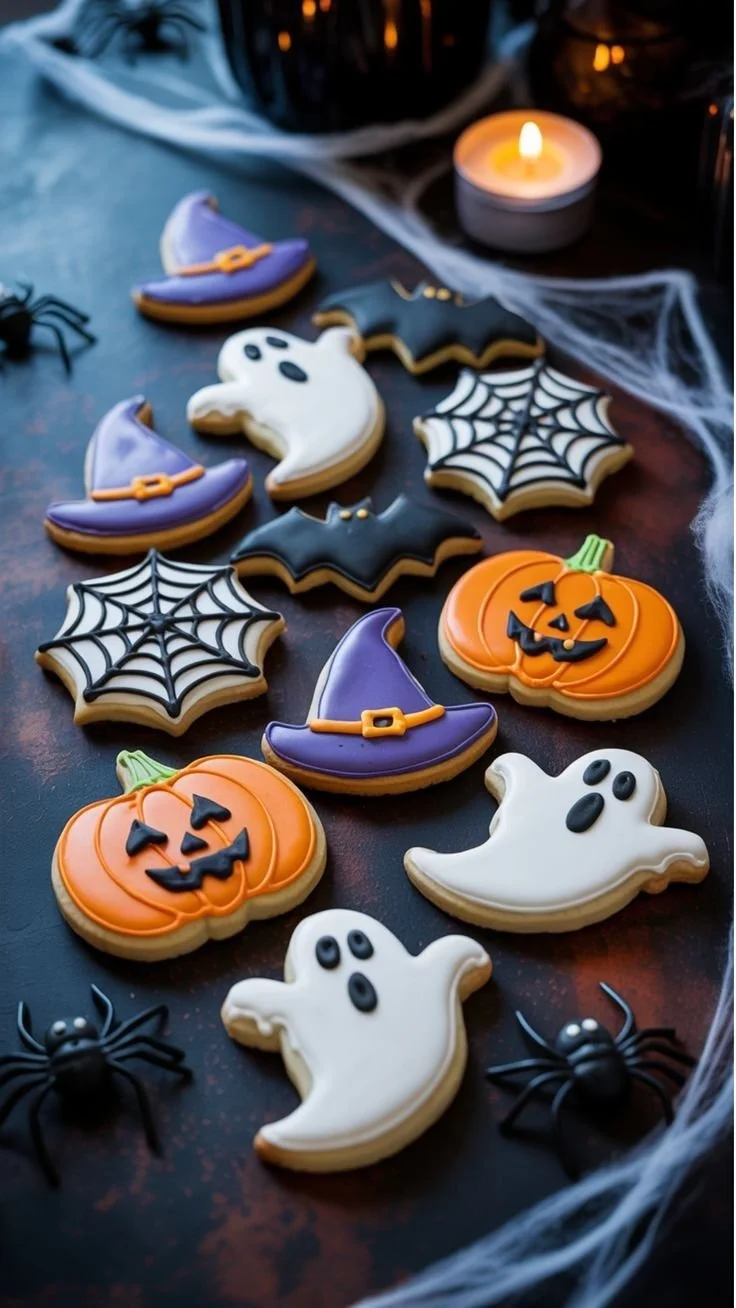 Halloween-Kekse dekoriert mit königlicher Glasur für Halloween-Feiern