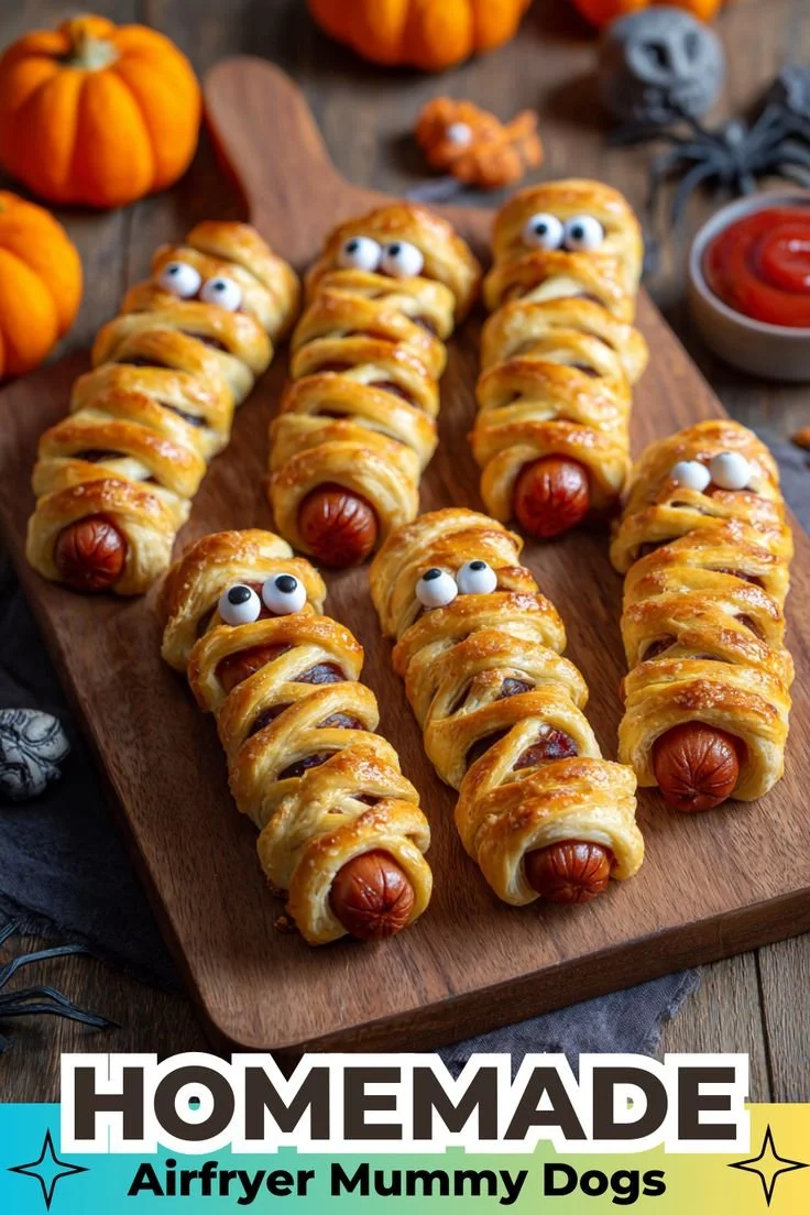 Halloween Mummy Würstchen aus dem Airfryer, schnell und einfach zubereitet.