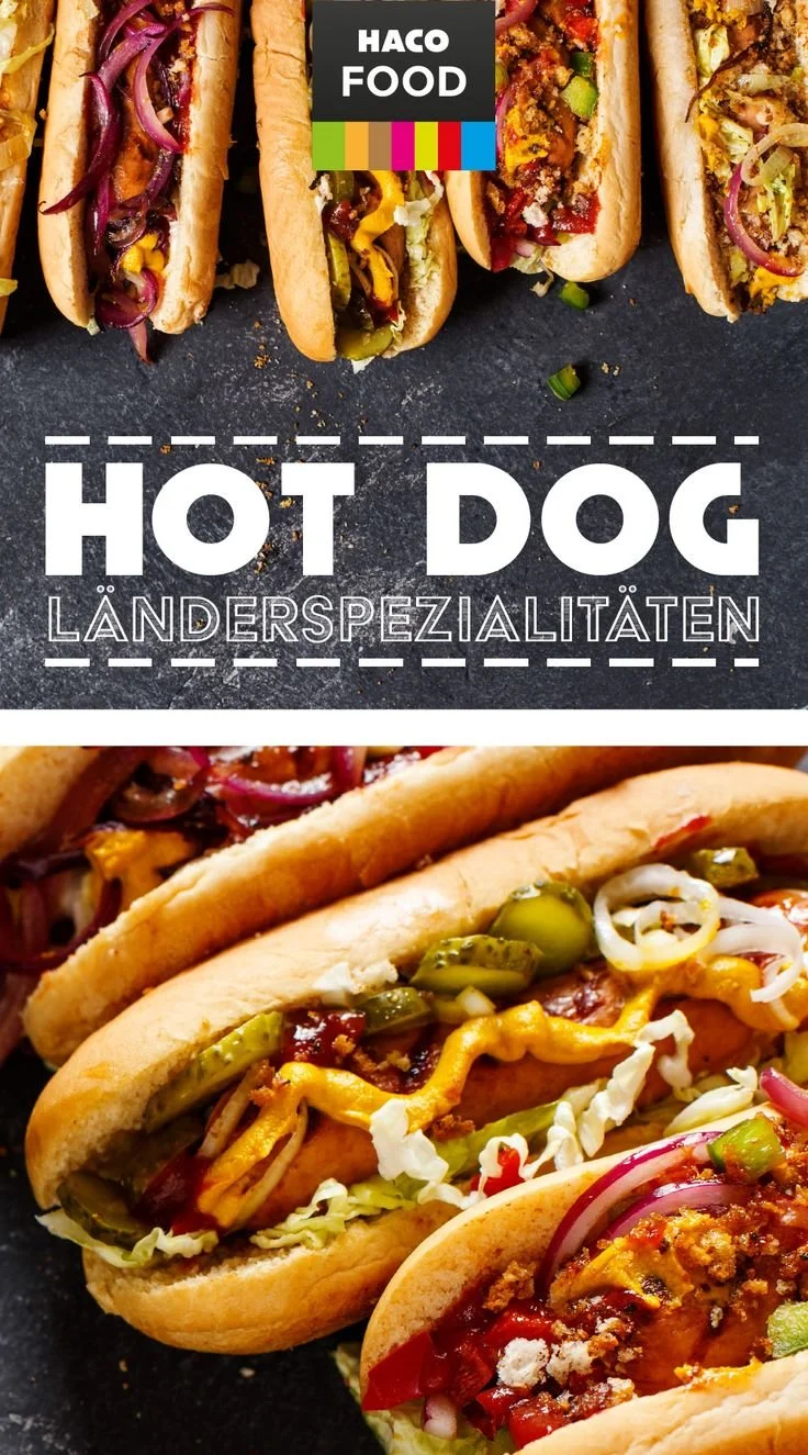 Vielfalt der Hot Dog Länderspezialitäten auf einem Tisch