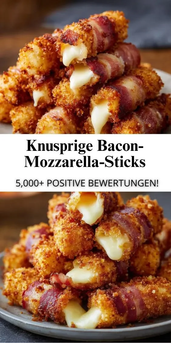 Selbstgemachte knusprige Bacon-Mozzarella-Sticks auf einem Teller