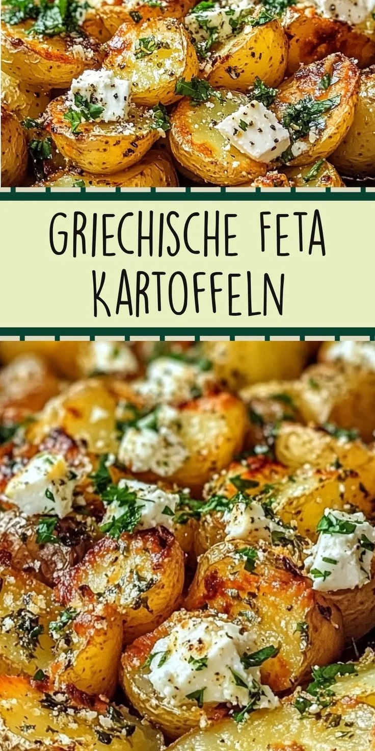 Knusprige griechische Feta-Kartoffeln auf einem Teller serviert