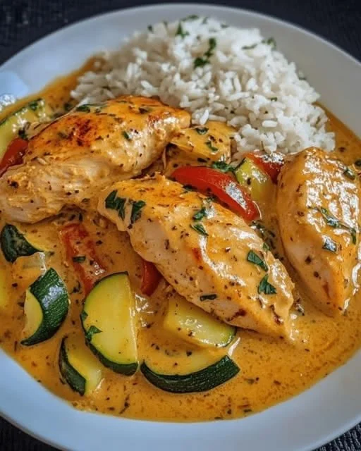 Paprika Zucchini Sahne Hähnchen, schnell und einfach zubereitet