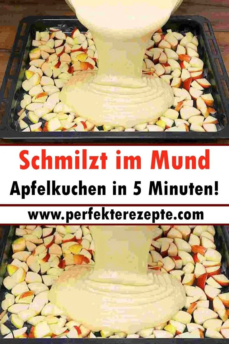 Leckerer Apfelkuchen nach Rezept, der in 5 Minuten zubereitet wird.