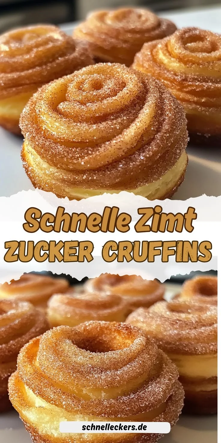 Schnelle Zimt-Zucker-Cruffins aus Blätterteig auf einem Teller