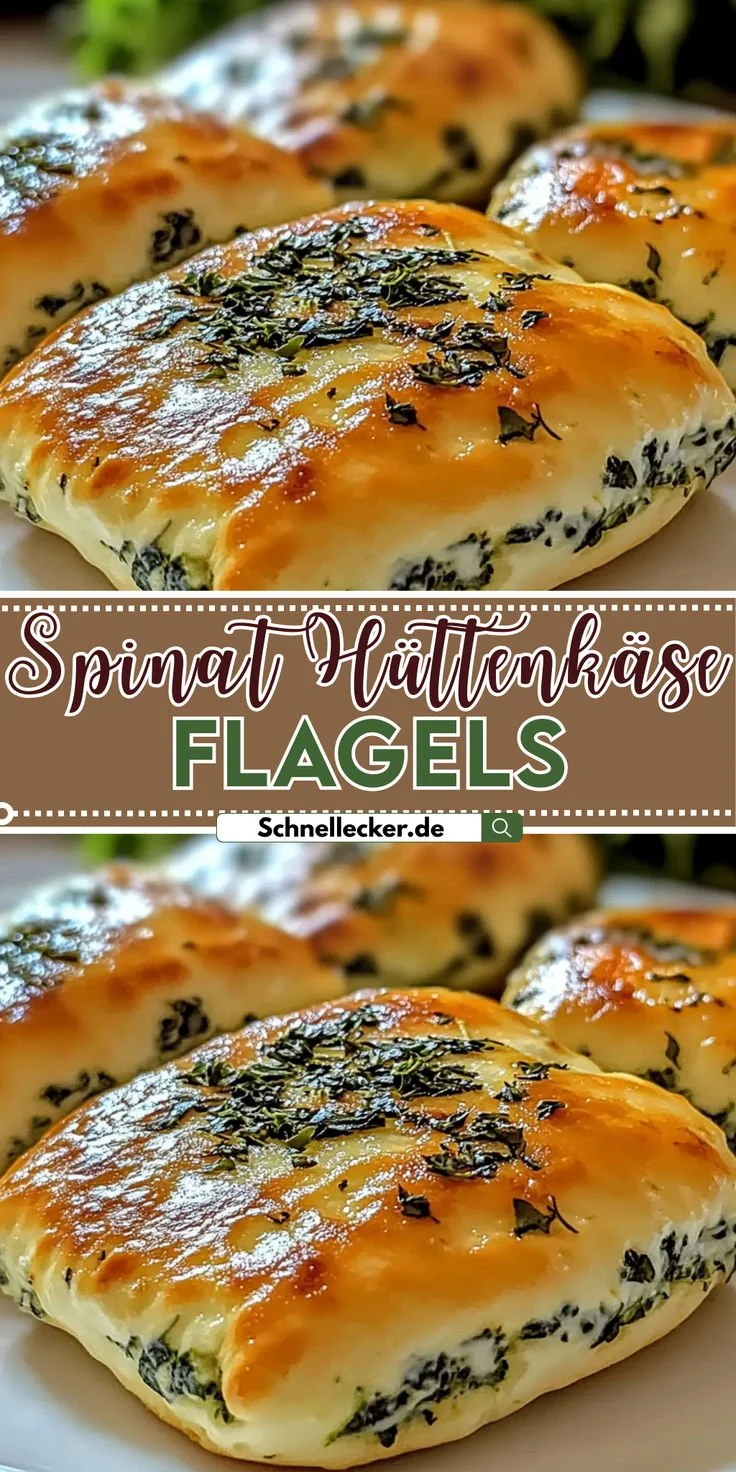Spinat-Hüttenkäse-Flagels auf einem Teller – proteinreiche Snack-Option